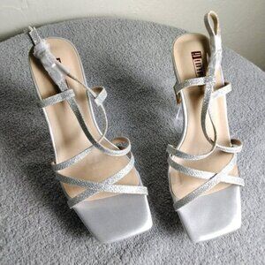 ✨ IDIFU Silver Glitter Strappy Block Heel Sandals Size 7 Slingback Sexy Dress